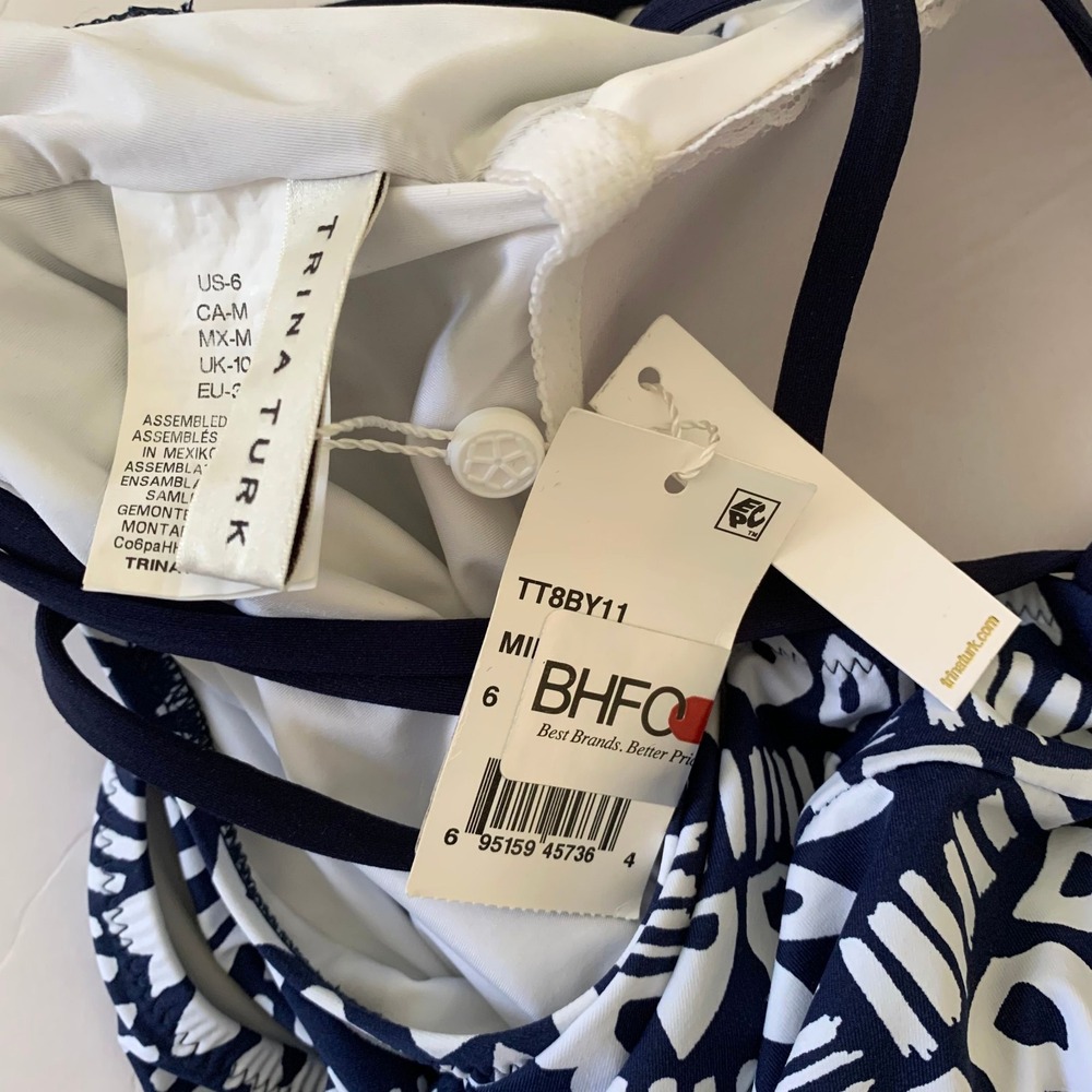 NWT Trina Turk Indochine Bandeau Tribal Floral Lace-up One Piece Swimsuit 6 4 Sm - Picture 7 of 16